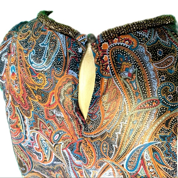 ASTR the Label bead swing top paisley print blouse tank top semi sheer Small - Picture 5 of 9